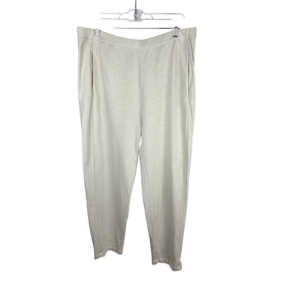 Eileen Fisher Slouchy Pant L Ivory Organic Cotton Terry Garment Dyed Minimalist